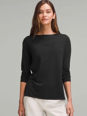 Lululemon Relaxed-Fit Boatneck Long-Sleeve Shirt Black SZ 12